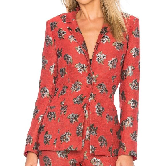 House of Harlow 1960 x Revolve Solange Red Metallic Floral Blazer Coat - Picture 2 of 9